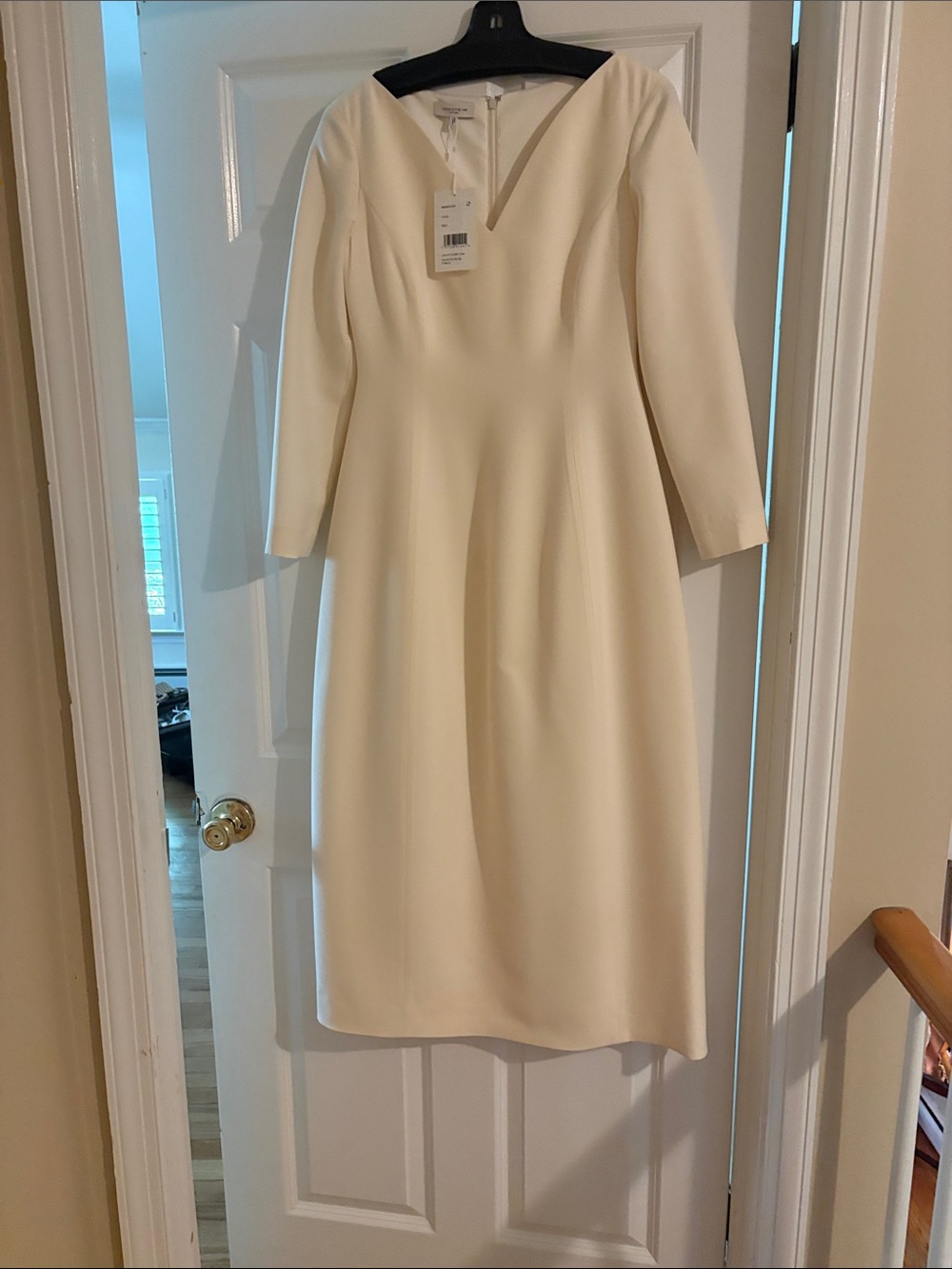 Lafayette 148 New York Cream Long Sleeve Midi Dress